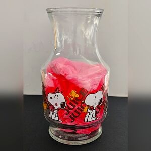 70s Anchor Hocking Peanuts Snoopy & Woodstock Juice Carafe